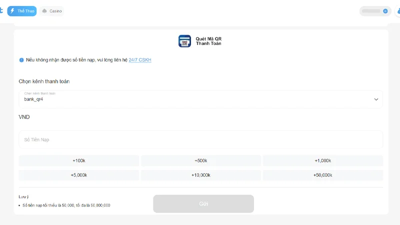 Các bước nạp tiền tại 8xbet
