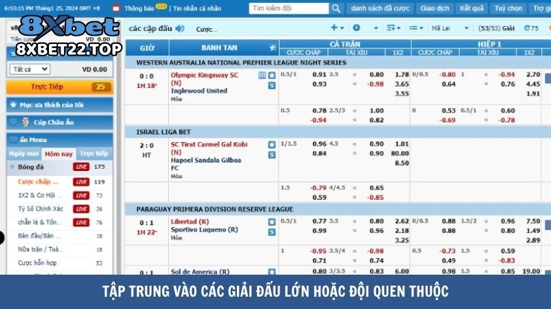Tập trung các giải đấu lớn hoặc đội quen thuộc